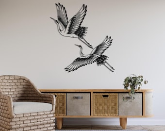 Metal Crane Wall Art Set, Flying Birds Decor