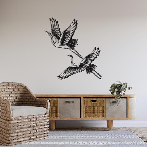 Metal Crane Wall Art Set, Flying Birds Decor