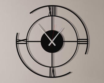 Modern Wall Clock, Metal Minimal Design, Roman Numeral, Home & Office Wall Decor