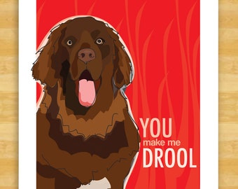 Newfoundland Valentines Card - You Make Me Drool - Funny Brown Newfoundland Dog Valentine Cards
