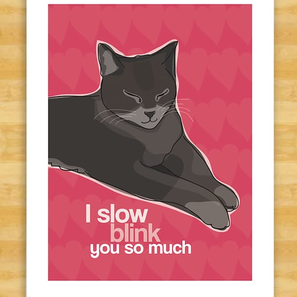 Cat Valentines Card - I Slow Blink You So Much - Cat Valentine Cards for Kids or Adult Cat Lovers - Cat Mothers Day or Fathers Day Card