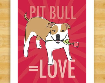 Pit Bull Valentines Card - Pit Bull Equals Love - Tan and White Pit Bull Funny Pitbull Dog Valentine Cards