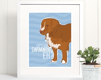 Nova Scotia Duck Tolling Retriever Art Print - Lets Go Swimming Eh - Duck Toller Dog Art, Duck Tolling Retriever Gifts