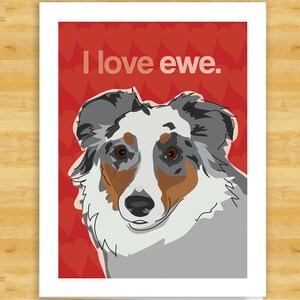 Australian Shepherd Valentines Card I Love Ewe Funny Australian Shepherd Dog Valentine Cards image 1