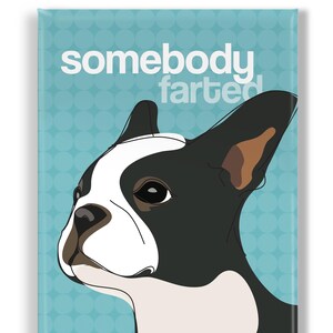Boston Terrier Magnet - Somebody Farted - Dog Humor for Bostie Lovers, Funny Boston Terrier Art, Perfect Gift for Guys and Dog Fathers
