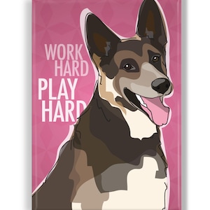 German Shepherd Dog "Work Hard Play Hard" with Original German Shepherd Art Illustration on 2x3 Magnet for Working or Show German Shepherds
