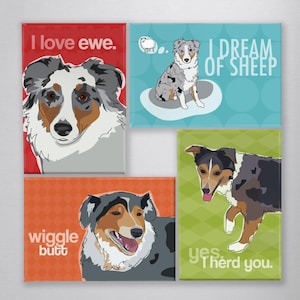 Australian Shepherd Magnet Set of 4 Funny Dog Magnets with Blue Merle Aussies