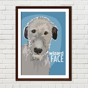 Irish Wolfhound Art Print, Funny Dog Art Illustration Poster, Wolfhound Gifts, Wizard Face