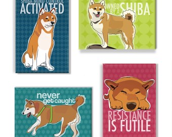 Shiba Inu Fridge Magnets Set of 4 with Funny Dog Sayings