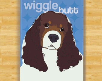 Cocker Spaniel Magnet - Wiggle Butt - Brown and White Cocker Spaniel Gifts Funny Dog Fridge Magnets