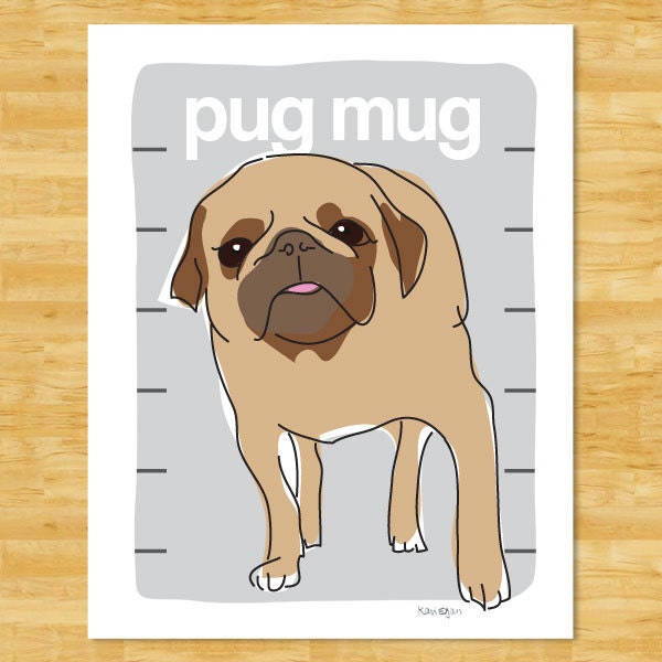 Pug Art Print - Pug Mug - Fawn Pug Gifts Funny Dog Art Portraits