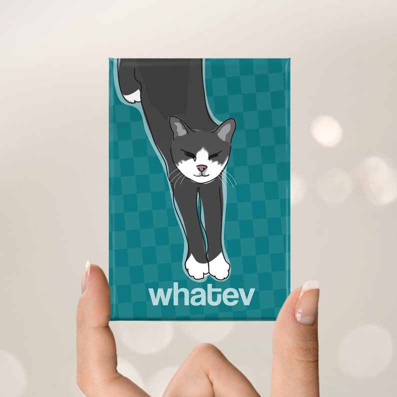 Funny Cat Magnet, Fridge Magnets with Cats, Gray Kitty Says Whatev image 2