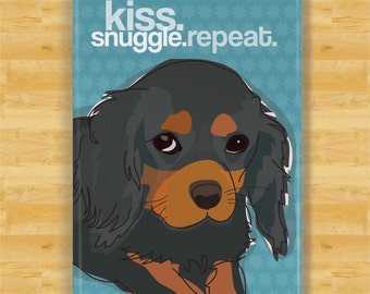 Cavalier Magnet - Kiss Snuggle Repeat - Black and Tan Cavalier King Charles Spaniel Gifts Funny Dog Fridge Magnets