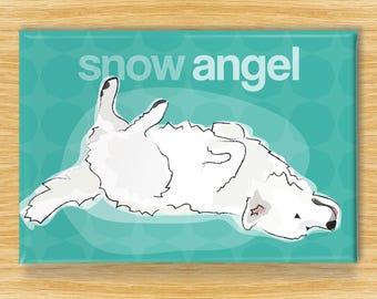 Great Pyrenees Magnet – Funny Dog Fridge Magnets – Snow Angel