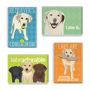 Labrador Gifts Set of 4 Fridge Magnets with Funny Yellow Lab Sayings Dog Magnets Gift Pack with Labrador Retrievers image 1