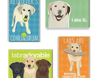 Labrador Gifts Set of 4 Fridge Magnets with Funny Yellow Lab Sayings - Dog Magnets Gift Pack with Labrador Retrievers