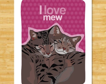 Cat Art Print - I Love Mew - Bengal Cats Say I Love You