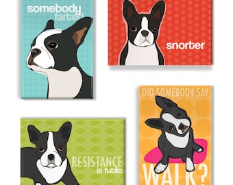 Boston Terrier Gifts Set of 4 Fridge Magnets with Funny Sayings - Dog Magnets Gift Pack