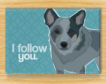Blue Heeler Magnet – Funny Fridge Magnets – Australian Cattle Dog Says: I Follow You