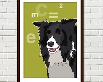 Border Collie Art Print – Funny Dog Breed Illustration – Einstein