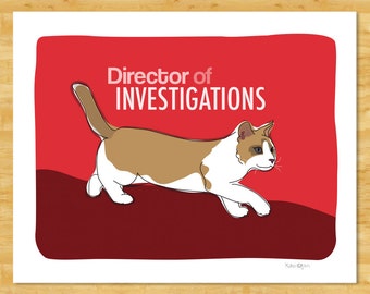 Cat Art Print - Director of Investigations - Funny Cat Pop Art Gifts for Cat Lovers