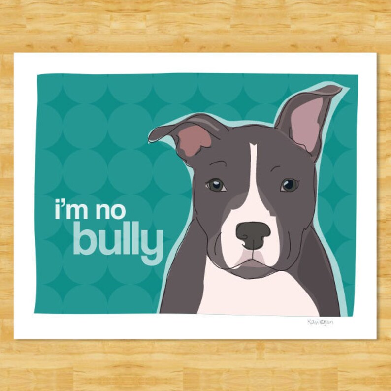 Pit Bull Gifts Dog Art No Bully Gray Blue Pit Bull Art Print Dog Pop Art image 1