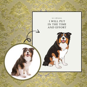 Custom Dog Portrait, Custom Pet Art Personalized With Funny Affirmation, Custom Australian Shepherd Drawing from Photo of Your Dog