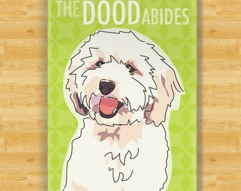 Labradoodle Magnet - The Dood Abides - White Chalk Labradoodle Gifts Dude Abides Funny Dog Fridge Magnets