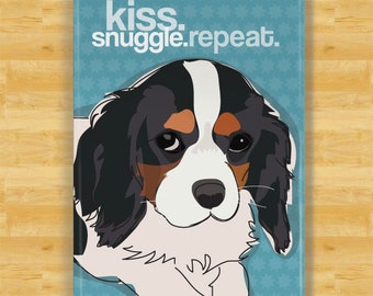 Cavalier Magnet - Kiss Snuggle Repeat - Tri Color Cavalier King Charles Spaniel Gifts Funny Dog Fridge Magnets