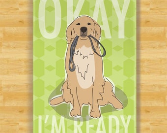 Golden Retriever Magnet - Ready with Leash - Golden Retriever Gifts Funny Dog Fridge Magnets