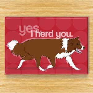 Red Border Collie Magnet – Funny Fridge Magnets – Herding Dog Says: Yes I Herd You