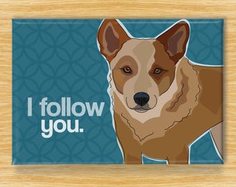 Red Heeler Magnet – Funny Fridge Magnets – Australian Cattle Dog Says: I Follow You