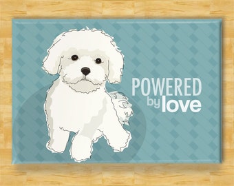 Maltese Magnet - Powered by Love - Maltese Gifts Funny Dog Fridge Magnets