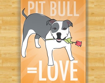 Pit Bull Magnet - Pit Bull Equals Love - Blue and White Pit Bull Gifts Funny Pitbull Dog Fridge Magnets