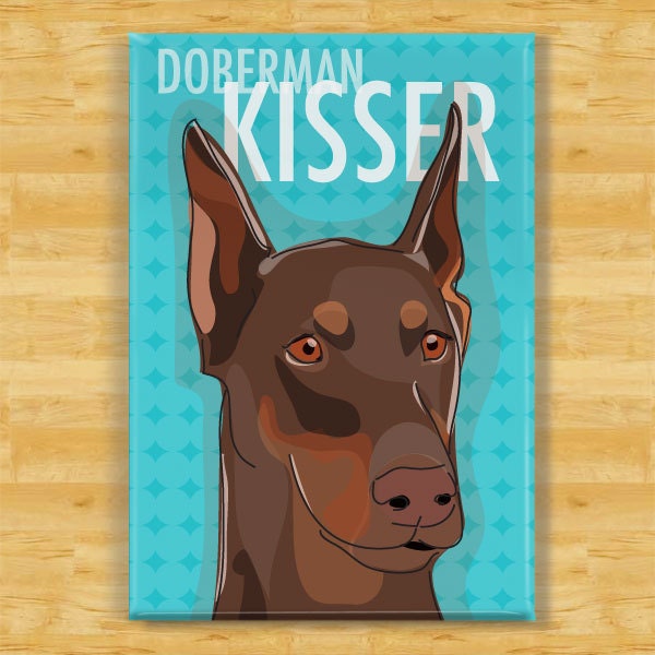 Doberman Magnet - Doberman Kisser - Cropped Ears Red Doberman Pinscher Gifts Funny Dog Fridge Magnets