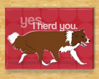 Border Collie Magnet - Yes I Herd You - Chocolate Brown Border Collie Gifts Funny Dog Fridge Magnets