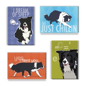 Border Collie Gifts Set of 4 Fridge Magnets with Black and White Border Collies Funny Dog Magnets Pack image 1
