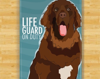 Newfoundland Magnet - Lifeguard on Duty - Brown Newfoundland Newfie Gifts Funny Dog Fridge Magnets