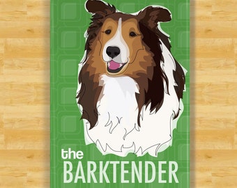 Sheltie Magnet - The Barktender - Shetland Sheepdog Sheltie Gifts Funny Dog Fridge Magnets