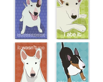 Bull Terrier Gifts Set of 4 Funny Fridge Magnets with Sayings from the Bull Terrier - Dog Magnets Gift Pack