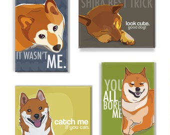 Shiba Inu Fridge Magnets Set of 4 – Shibas with Funny Breed Sayings
