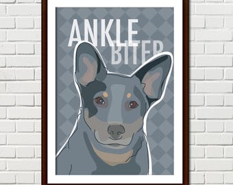 Blue Heeler Art Print – Australian Cattle Dog Illustration Poster – Queensland Heeler – Ankle Biter