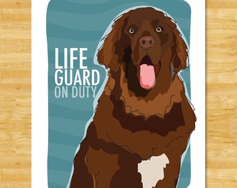 Newfoundland Art Print - Lifeguard on Duty - Brown Newfoundland Newfie Gifts Dog Pop Art