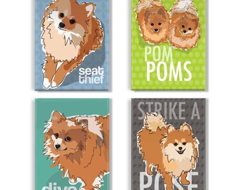 Pomeranian Fridge Magnets Set of 4 with Funny Dog Sayings