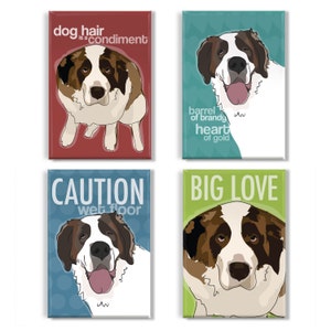 Saint Bernard Gifts Set of 4 Refrigerator Magnets with Funny Saint Bernard Messages - Dog Fridge Magnets Gift Pack