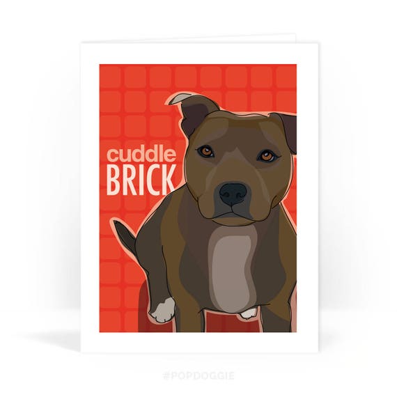 Pit Bull Staffie Valentines Day Card Cuddle Brick Staffordshire Terrier Pitbull I Love You Dog Valentines Note Cards - 