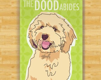 Labradoodle Magnet - The Dood Abides - Tan Cream Labradoodle Gifts Dude Abides Funny Dog Fridge Magnets