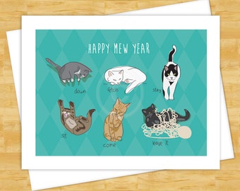 Cat Holiday Card - Happy Mew Year - Funny Cat Holiday Christmas Happy New Years Cards