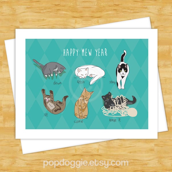 Cat Holiday Card - Happy Mew Year - Funny Cat Holiday Christmas Happy New Years Cards