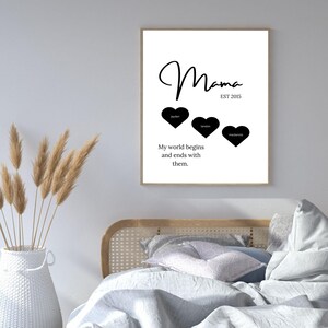 Herzliches Geschenk zum Muttertag: Mama druckbares Poster mit den Namen der Kinder, einzigartiges Muttergeschenk, anpassbares Geschenk für Mama